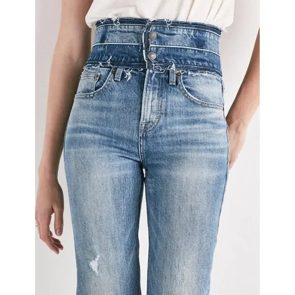 Lucky Remade Pins Stacked Waist Jeans Size 26 US 2 Blue Cropped High Rise Frayed