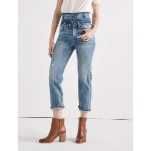 Lucky Remade Pins Stacked Waist Jeans Size 26 US 2 Blue Cropped High Rise Frayed