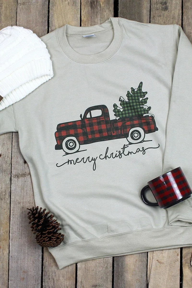 Merry Christmas Buffalo Plaid Truck Unisex NuBlend Crew Sweatshirt