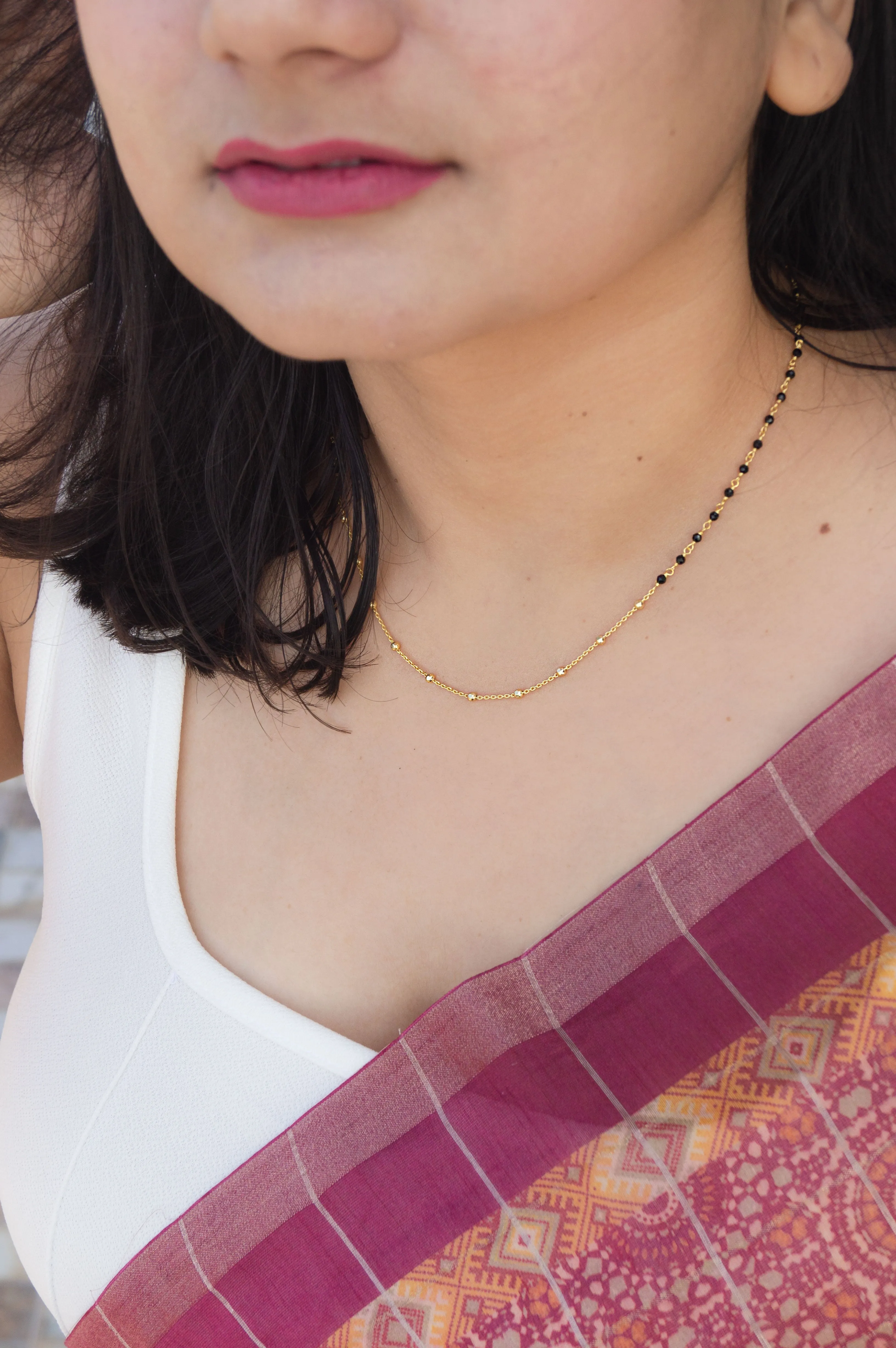 Minimal Beaded Station Rose Gold Plated Sterling Silver Mangalsutra Necklace