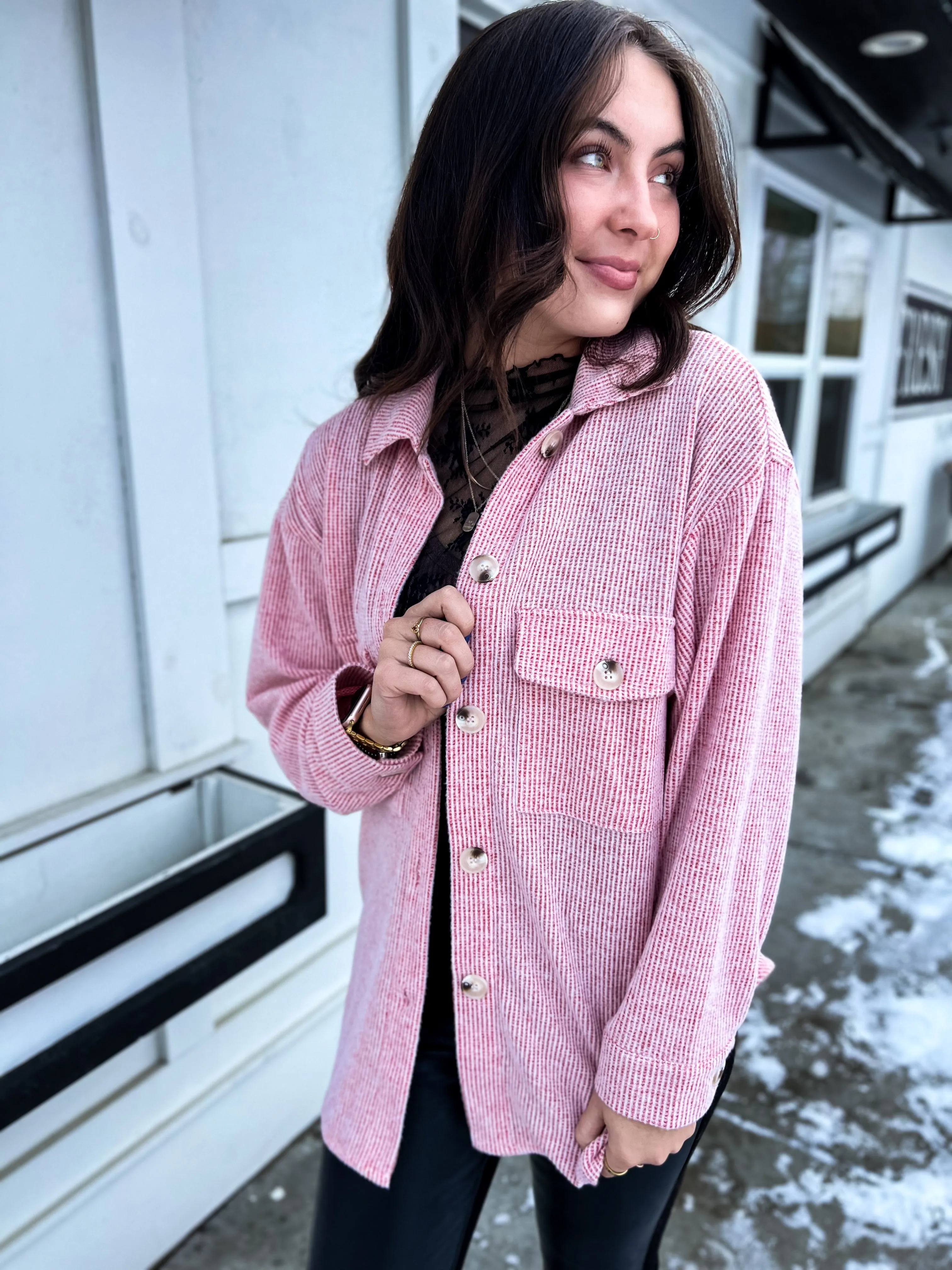 Miss Merry Red Corded Shacket