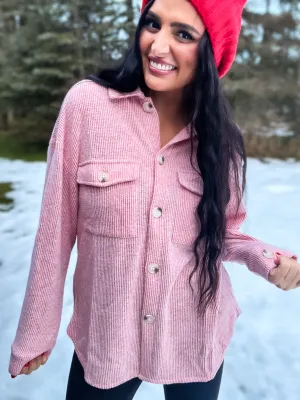 Miss Merry Red Corded Shacket