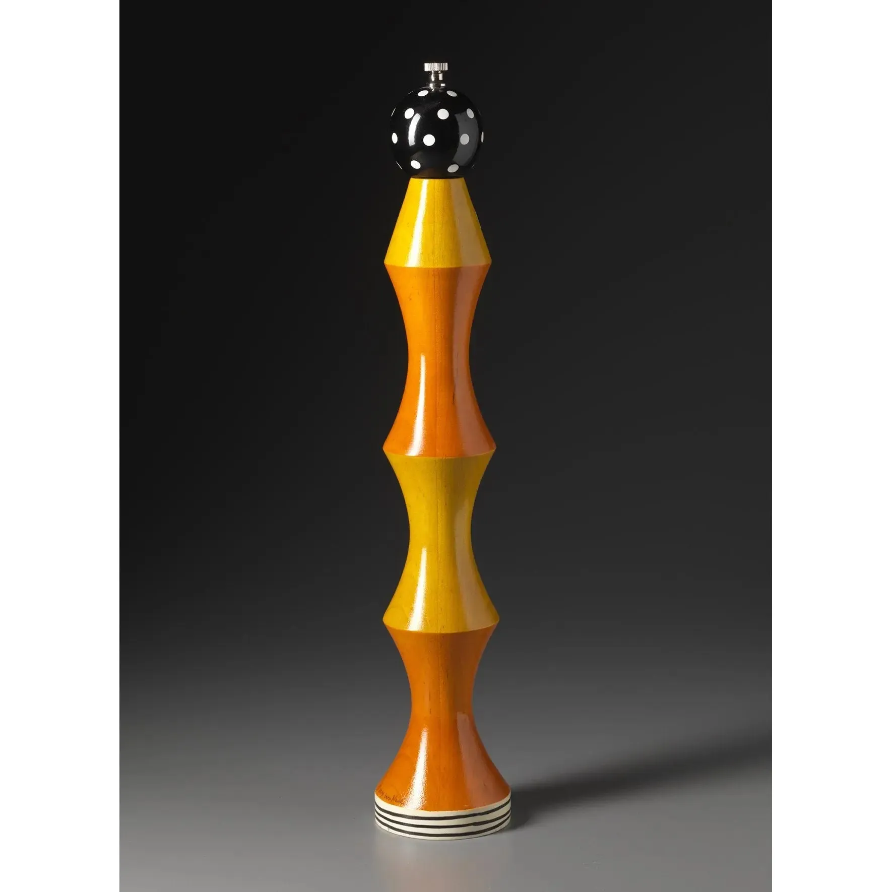 Orange, Yellow, Black, and White Wooden Pepper Mill Grinder by Robert Wilhelm of Raw Design
