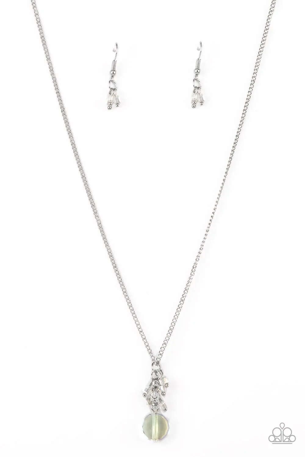 Paparazzi " Clustered Candescence " Silver Metal & Clear Gem Beaded Tassel Necklace Set