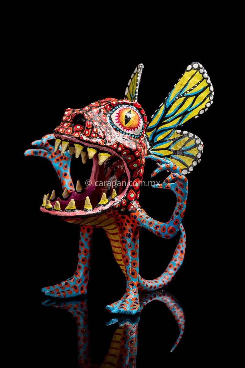 Paper Mache Alebrije with Butterfly Wings & Hands Up