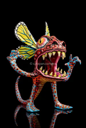 Paper Mache Alebrije with Butterfly Wings & Hands Up