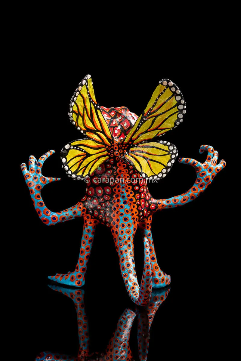 Paper Mache Alebrije with Butterfly Wings & Hands Up