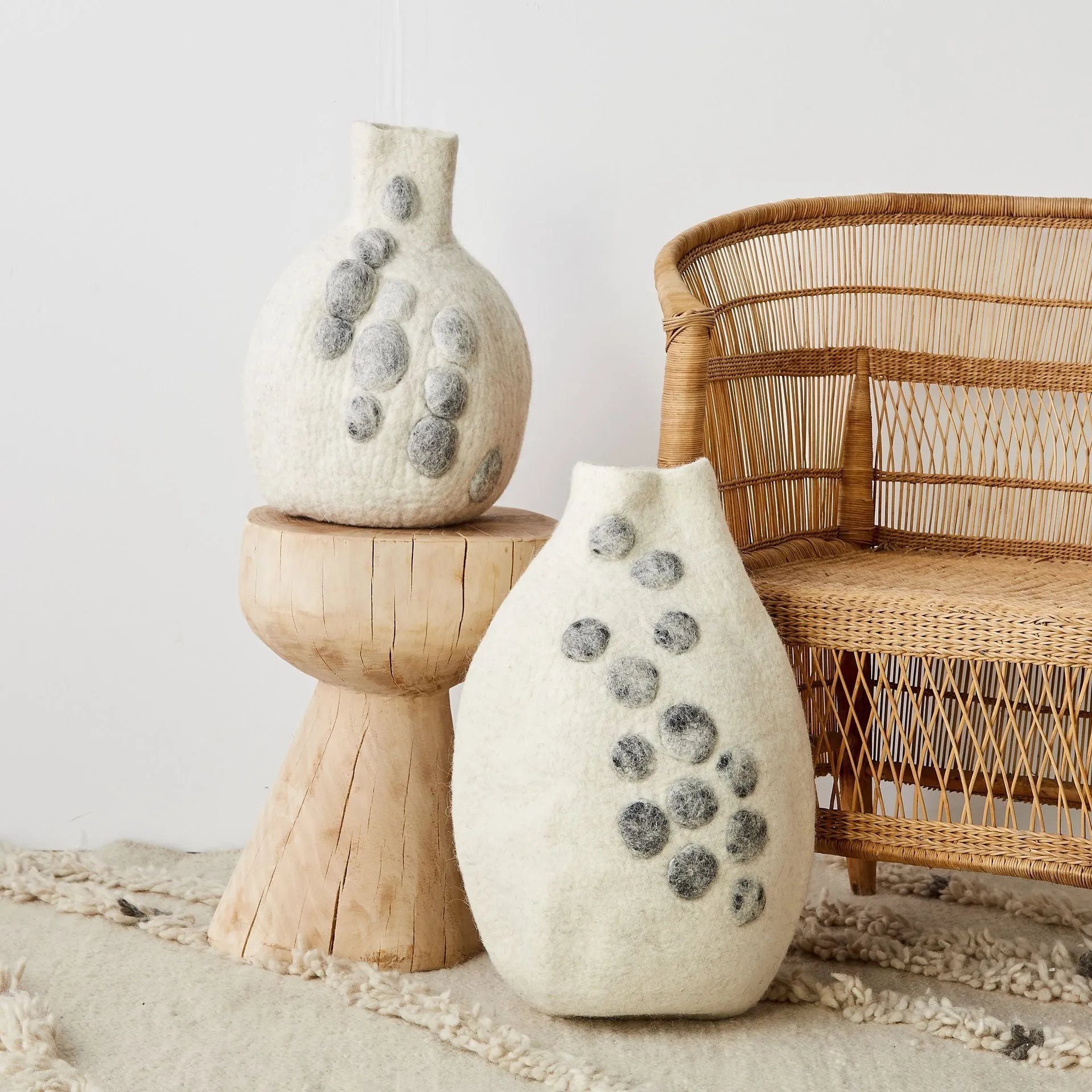 Pebble Hand-Felted Wool Gourd Basket