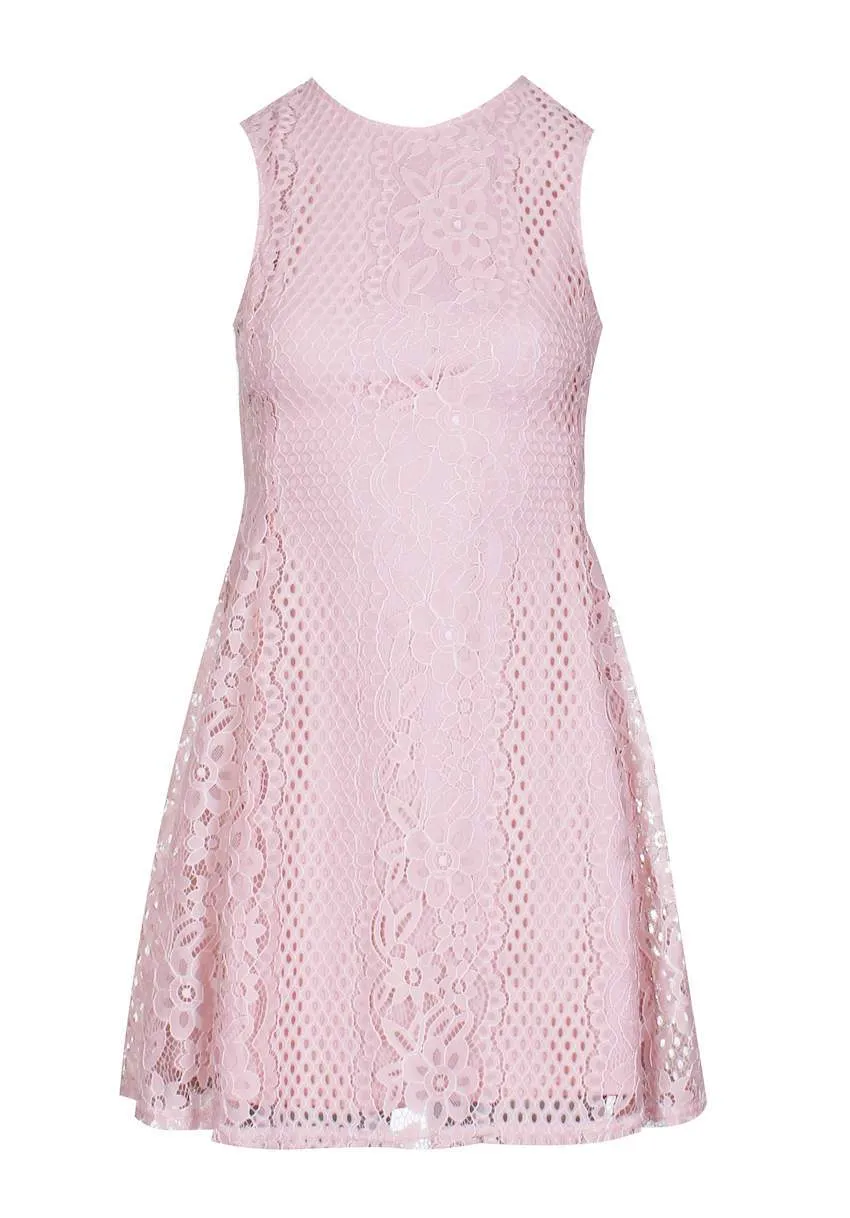 Pink Lace Detail Skater Dress