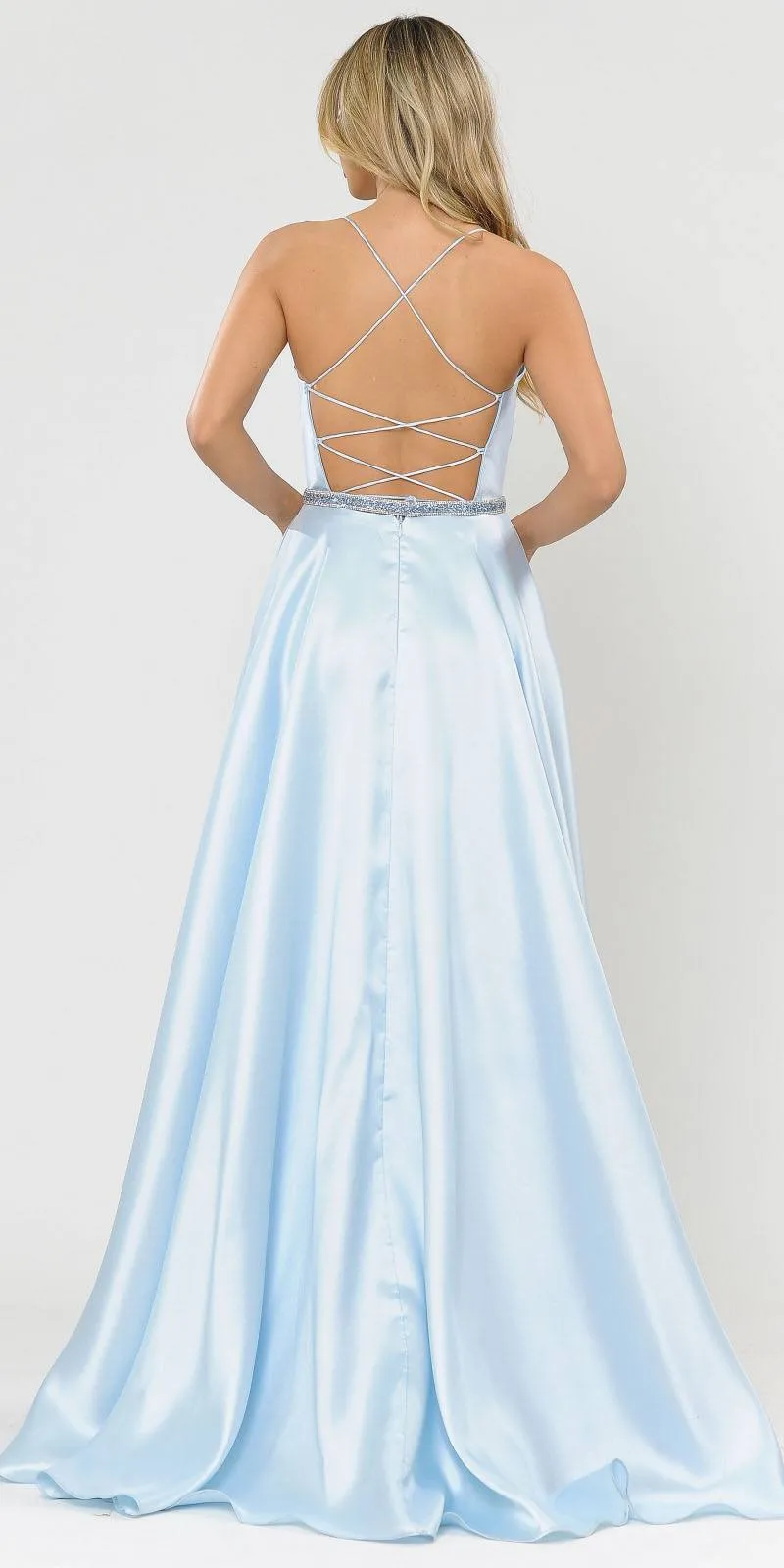 Poly USA 8684 Long Dress with Criss-Cross Lace-Up Back