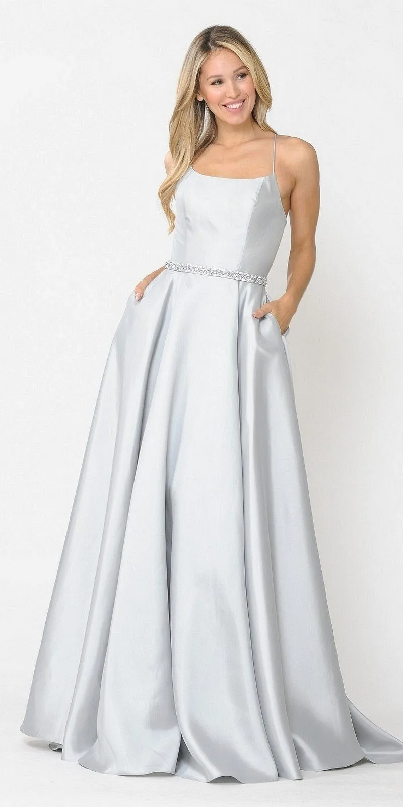 Poly USA 8684 Long Dress with Criss-Cross Lace-Up Back
