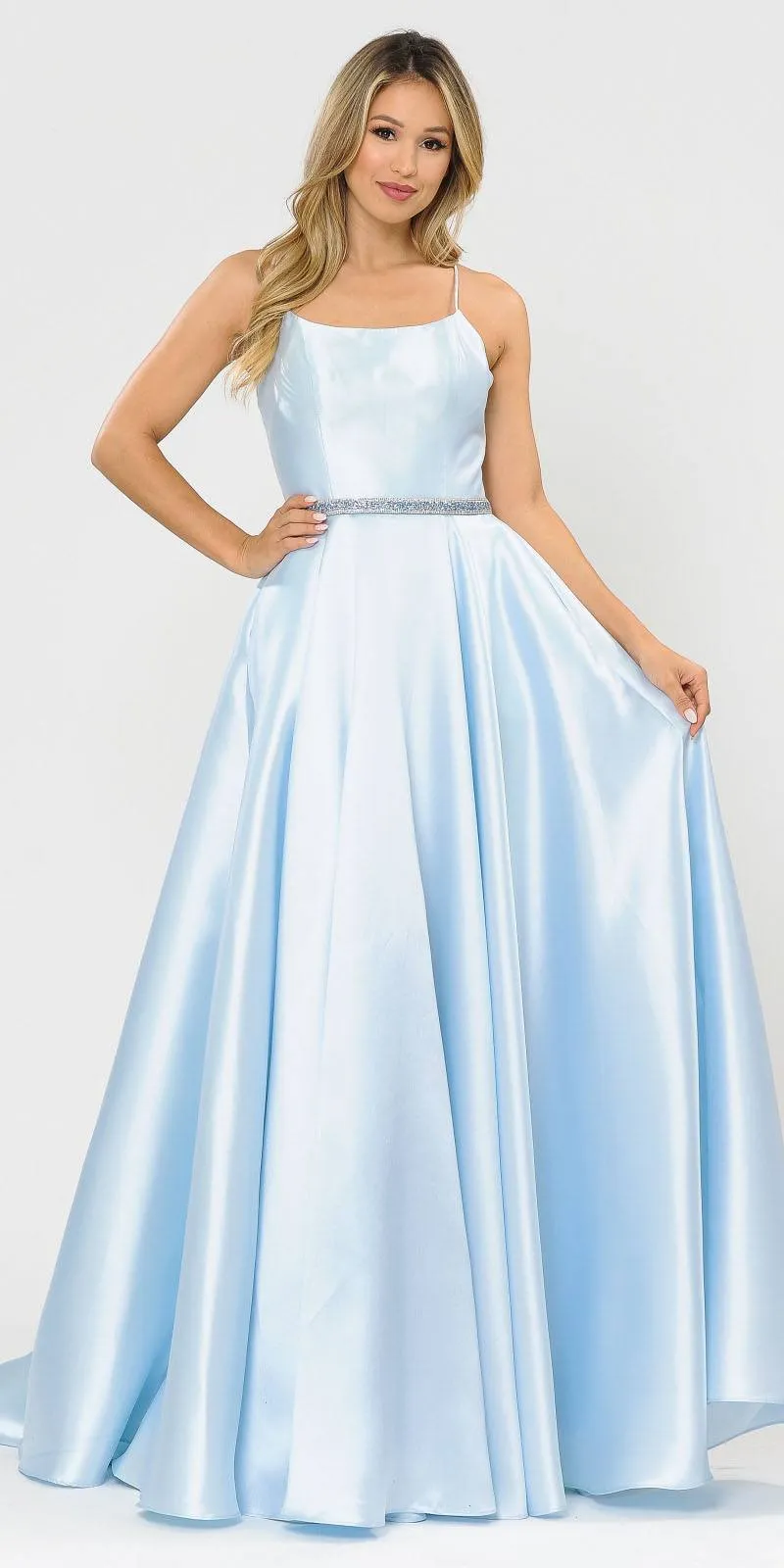 Poly USA 8684 Long Dress with Criss-Cross Lace-Up Back