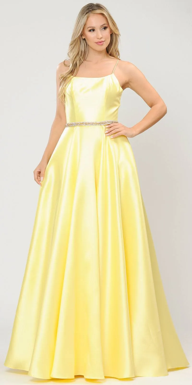 Poly USA 8684 Long Dress with Criss-Cross Lace-Up Back