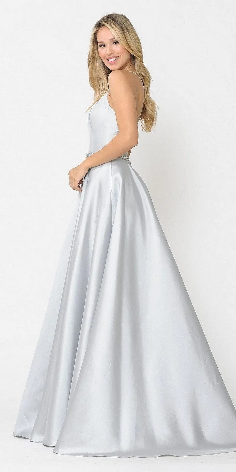 Poly USA 8684 Long Dress with Criss-Cross Lace-Up Back