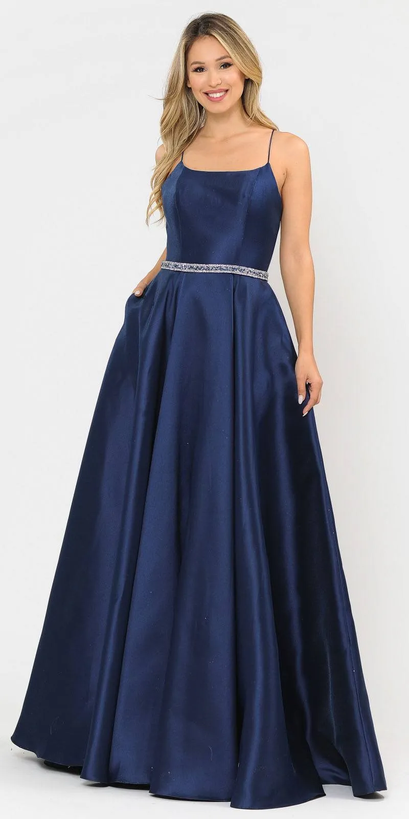 Poly USA 8684 Long Dress with Criss-Cross Lace-Up Back