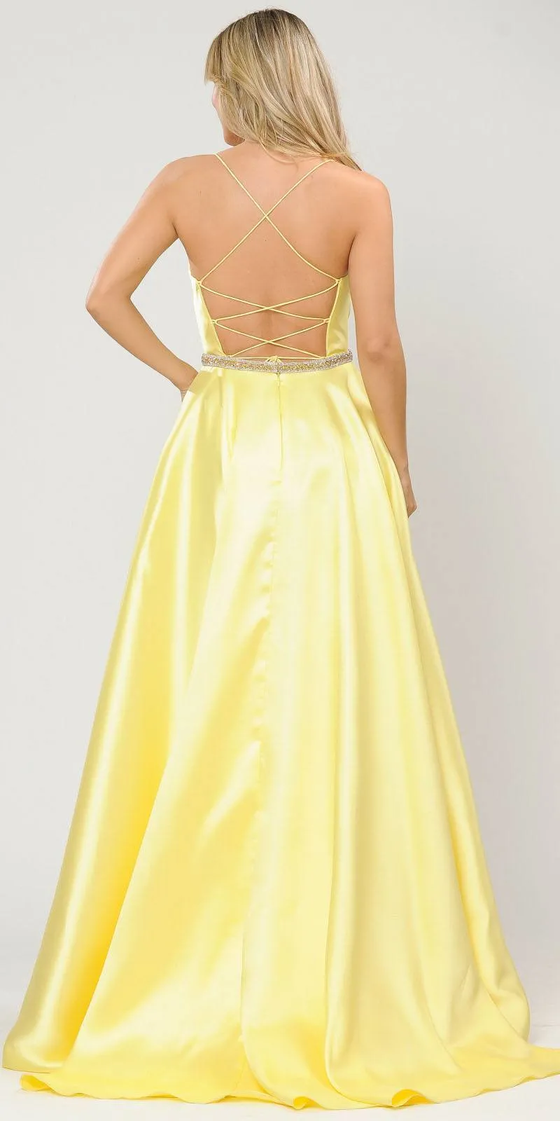 Poly USA 8684 Long Dress with Criss-Cross Lace-Up Back