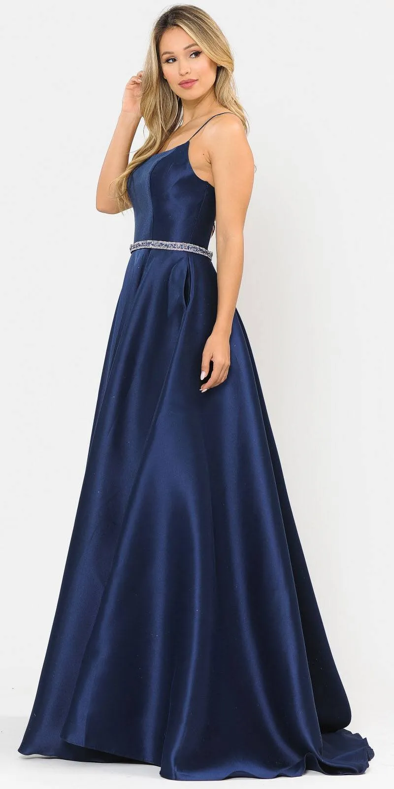 Poly USA 8684 Long Dress with Criss-Cross Lace-Up Back