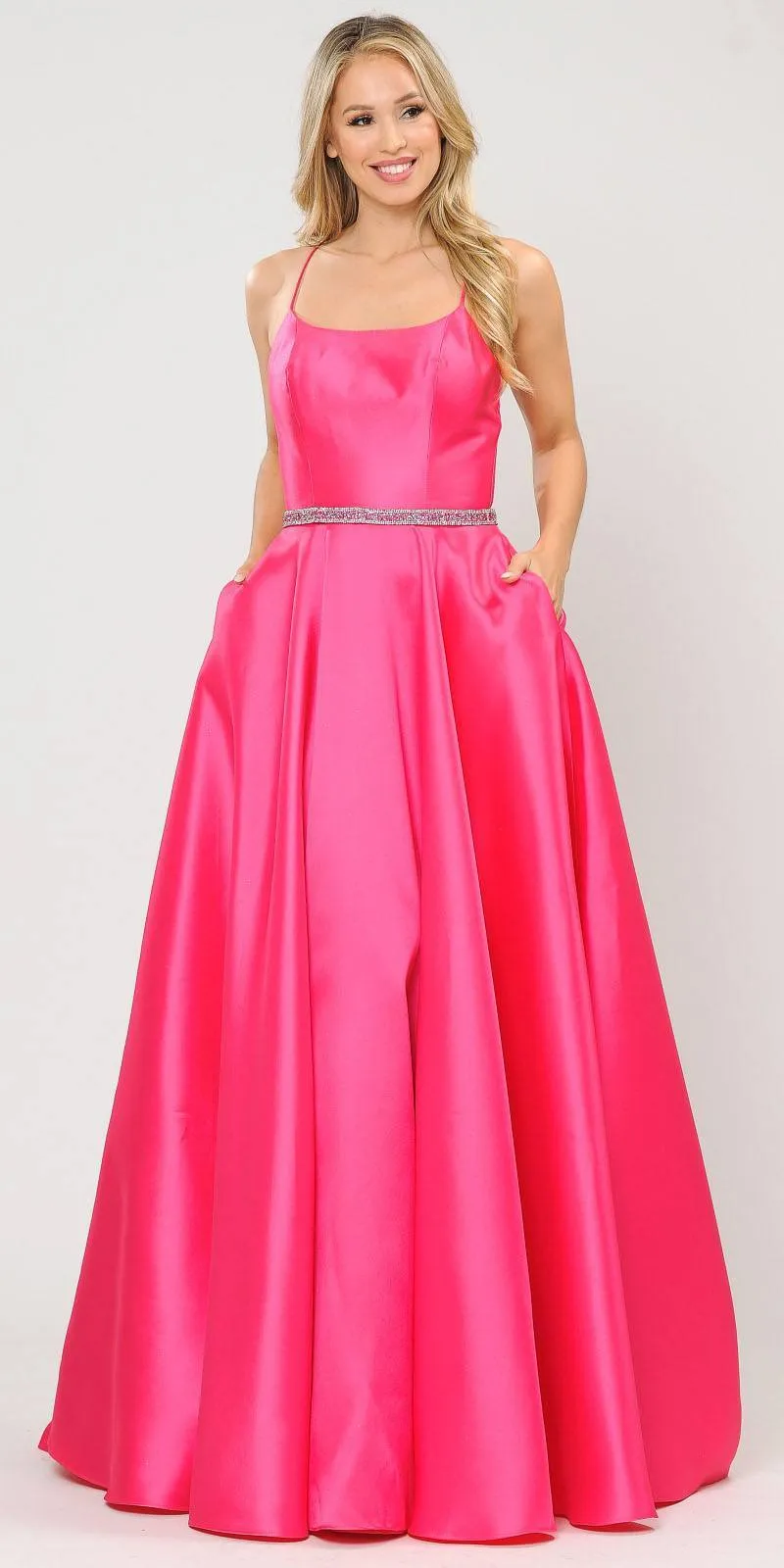 Poly USA 8684 Long Dress with Criss-Cross Lace-Up Back