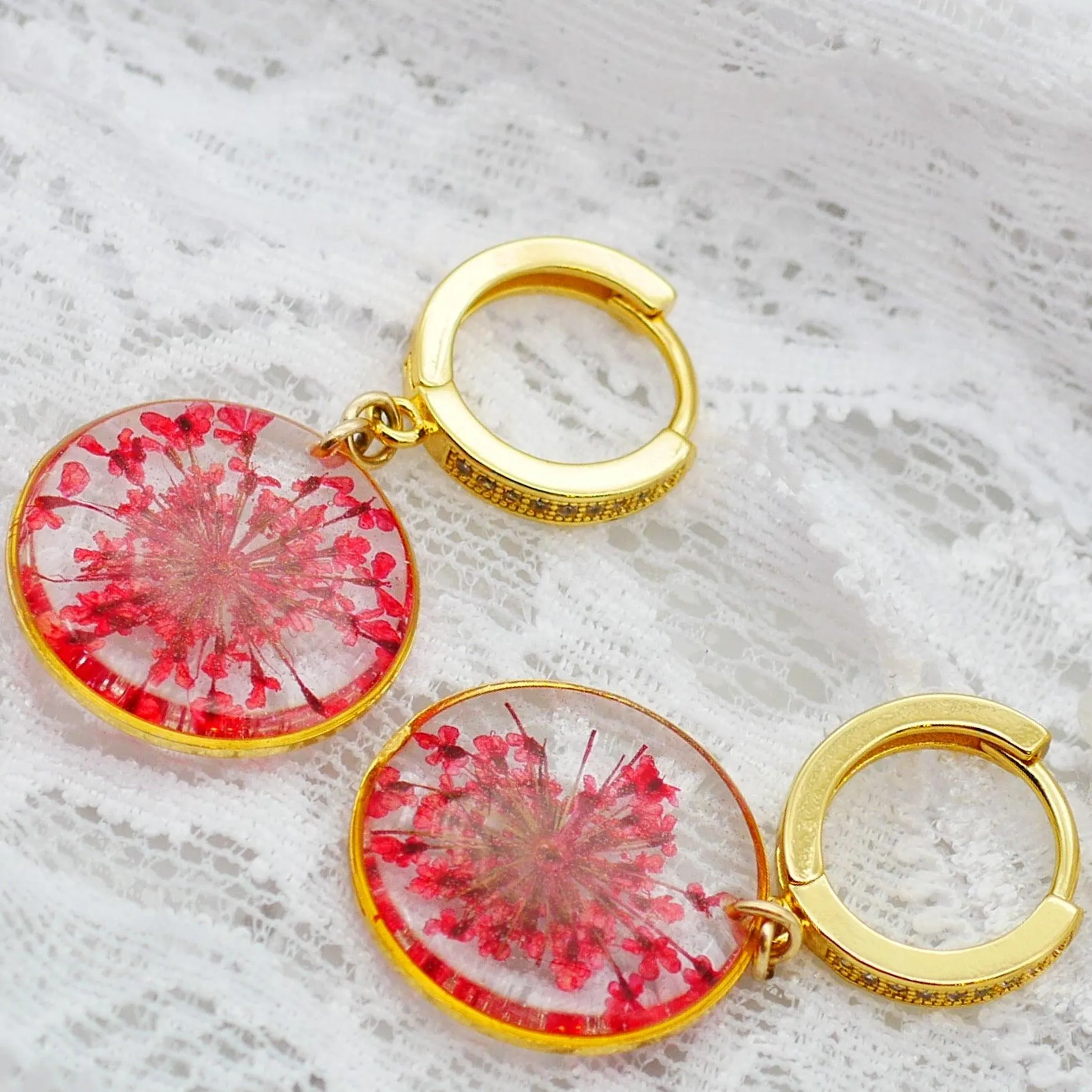 Pressed Flower CZ Huggies