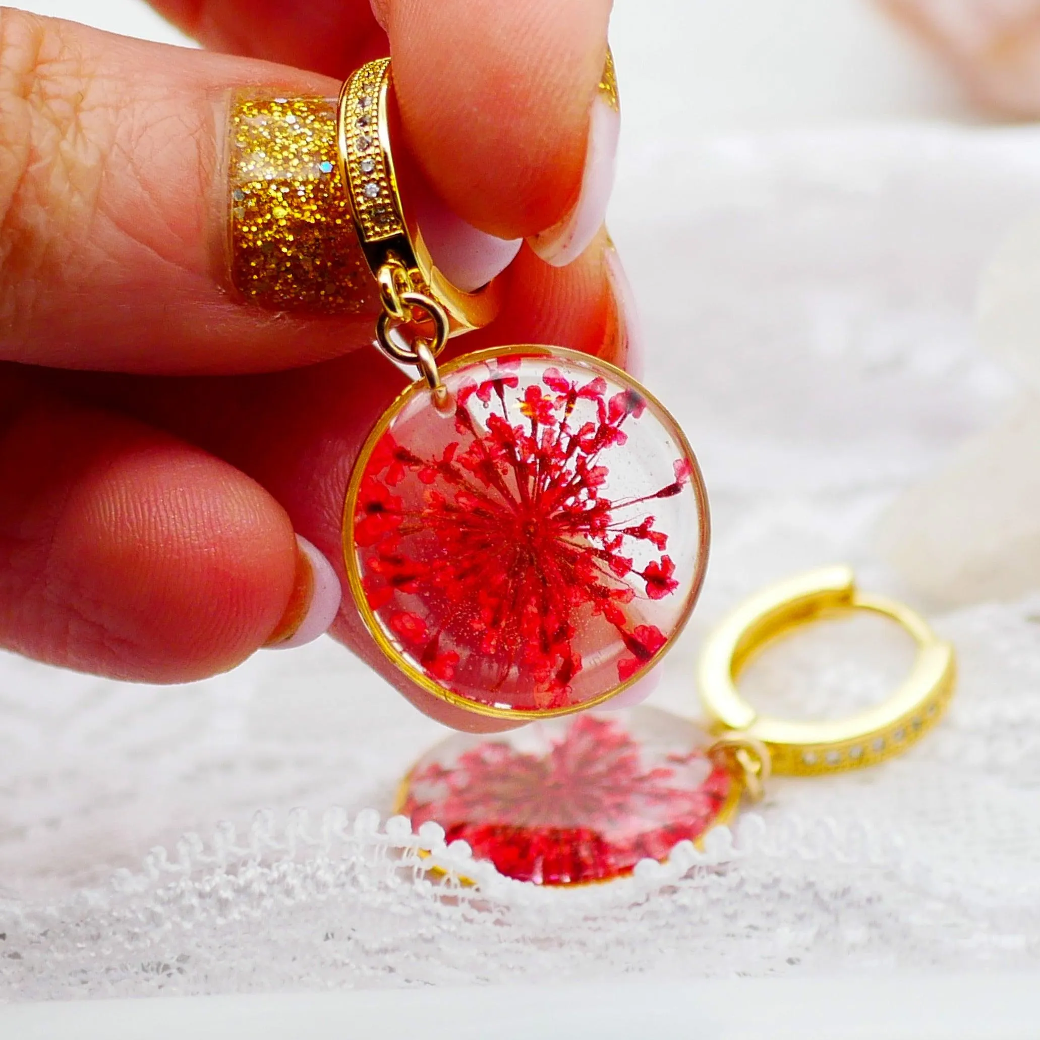 Pressed Flower CZ Huggies