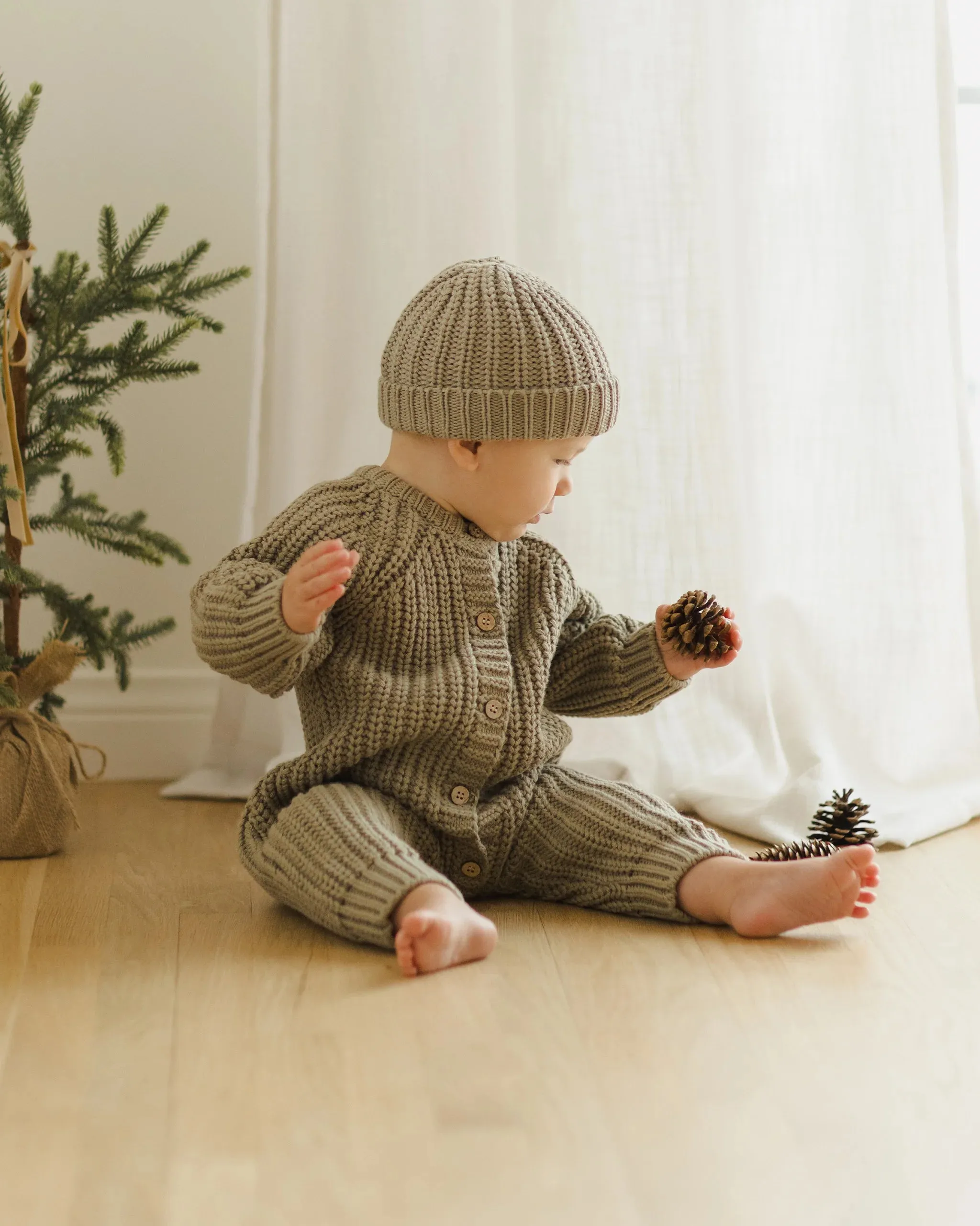 QUINCY MAE Organic Chunky Knit Jumpsuit || Olive