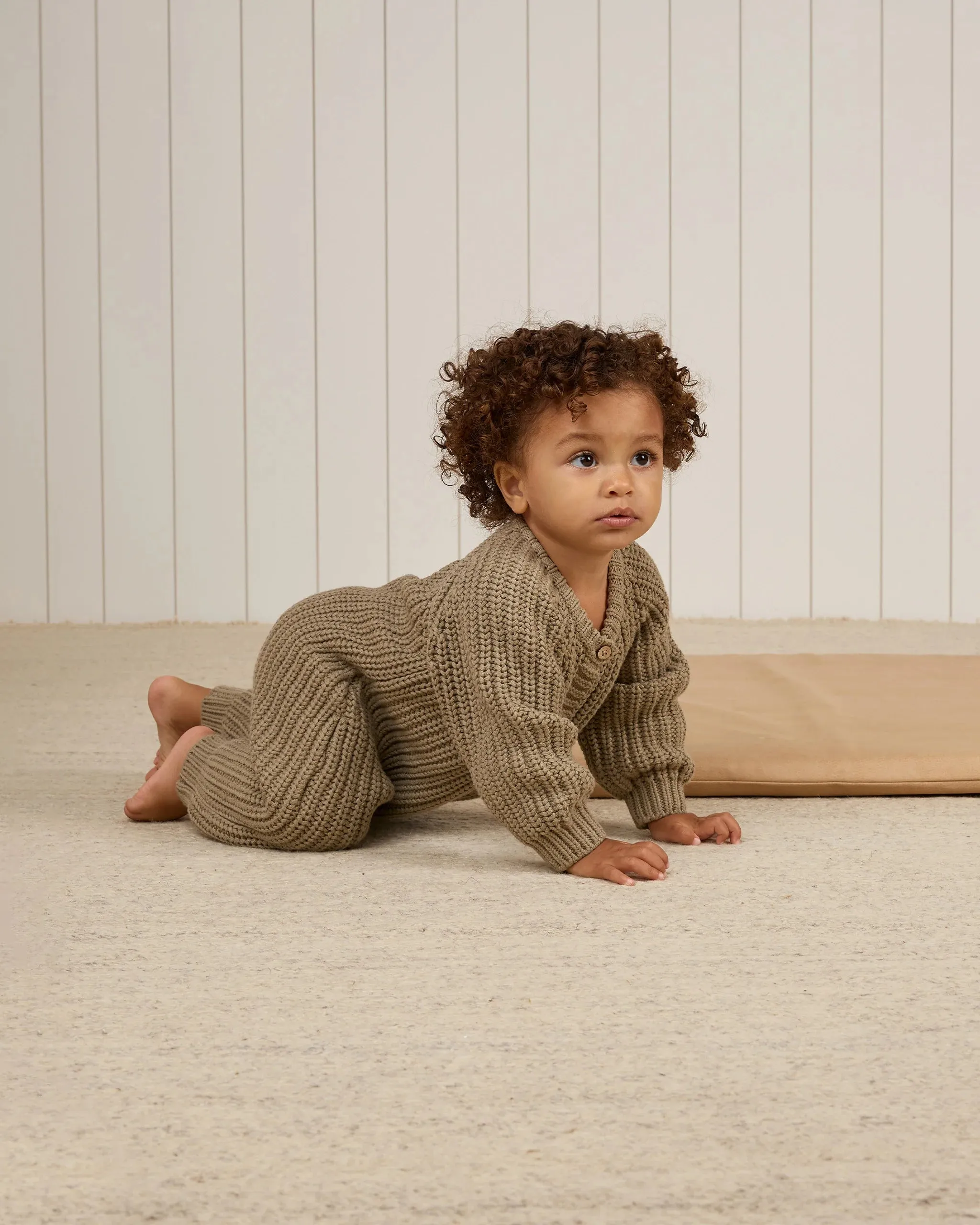 QUINCY MAE Organic Chunky Knit Jumpsuit || Olive