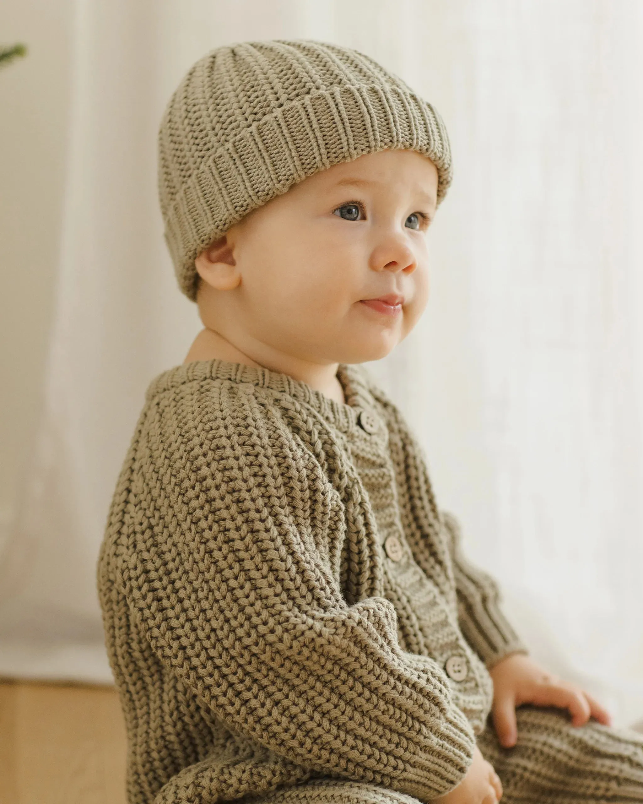QUINCY MAE Organic Chunky Knit Jumpsuit || Olive