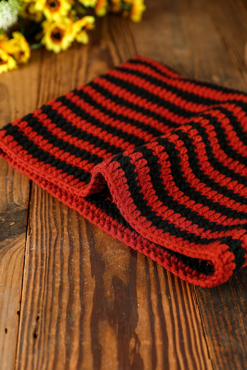 Red Cute Striped Cat-Ear Knit Beanie Hat