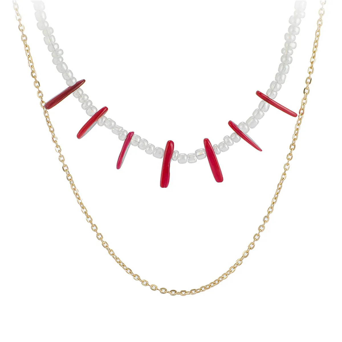 Red Resin & Pearl 18K Gold-Plated Double-Layer Beaded Necklace