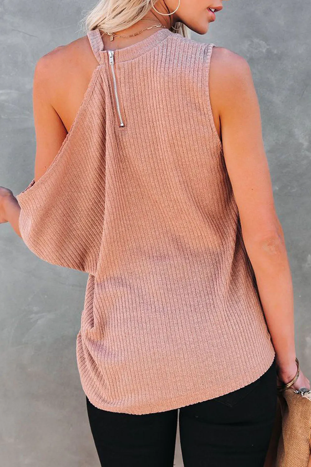 Ribbed Cold Shoulder Knit Top