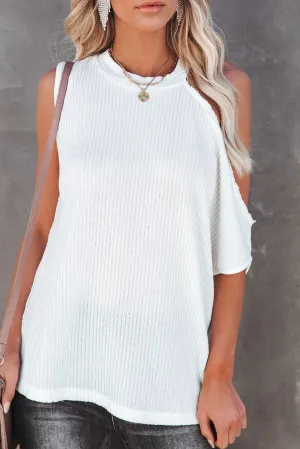 Ribbed Cold Shoulder Knit Top