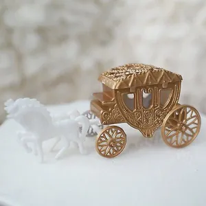 Royal Vintage Cinderella Horse and Carriage Coach Cake Topper Gold & White