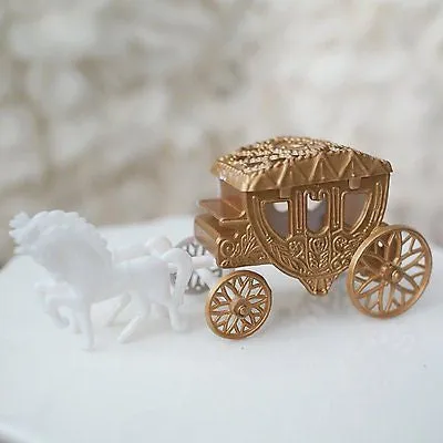 Royal Vintage Cinderella Horse and Carriage Coach Cake Topper Gold & White