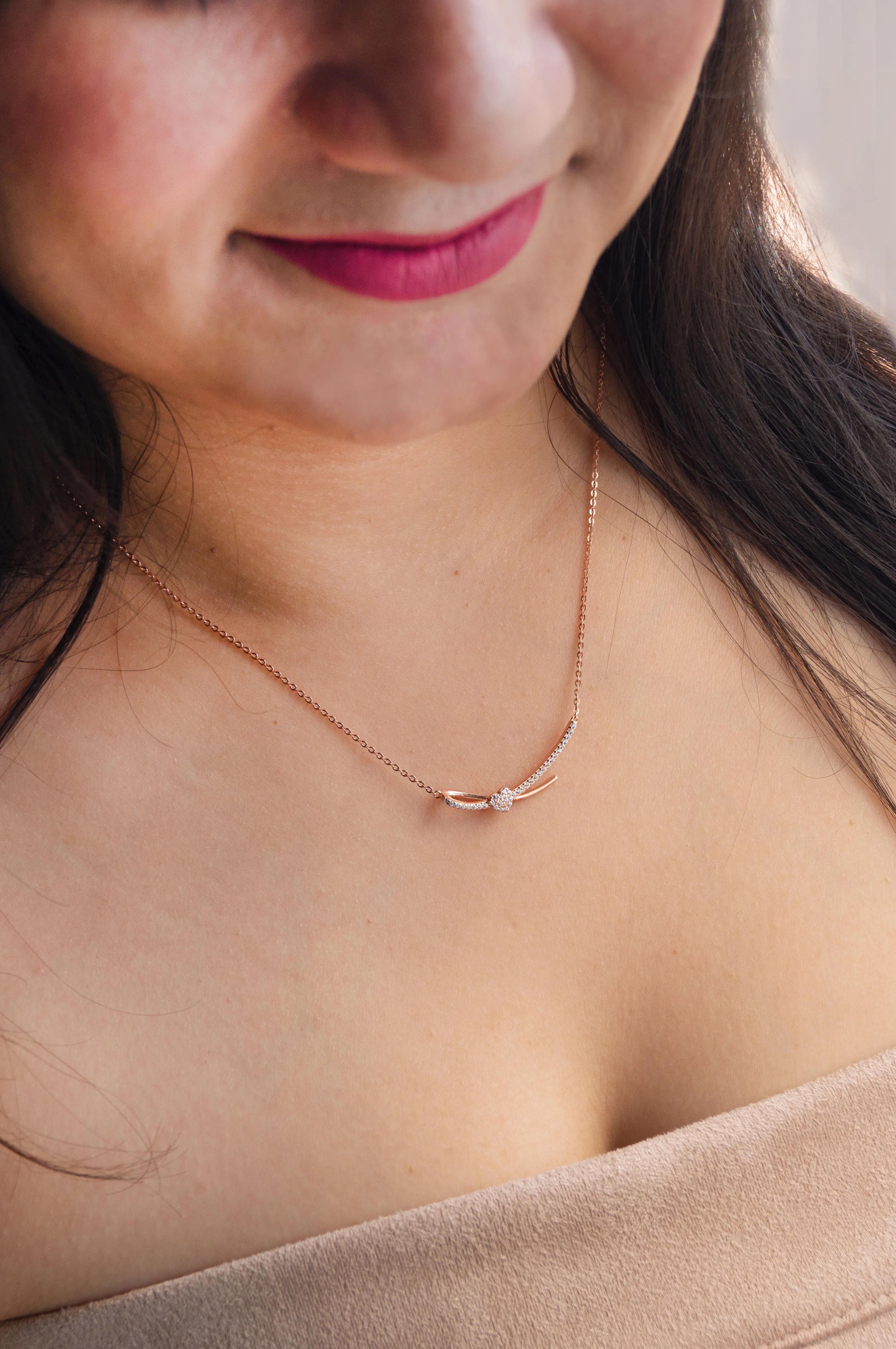 Smile With Your Heart Rose Gold Plated Sterling Silver Chain Necklace
