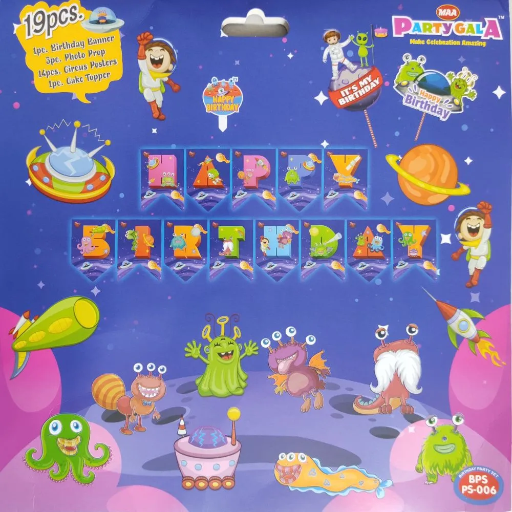 Space Theme Happy Birthday Banner & Decoration for Birthday Party (19 Pieces)