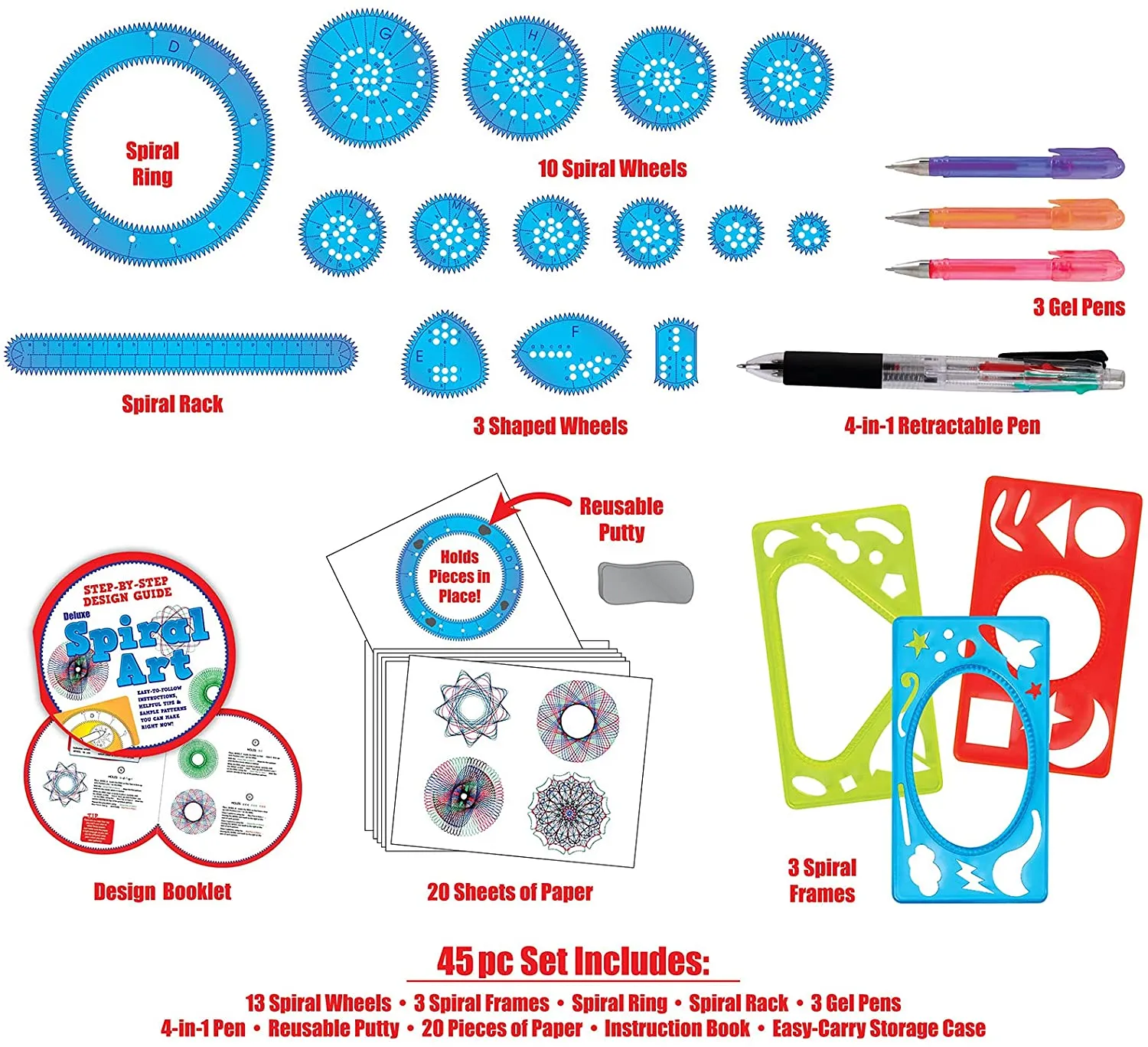 Spin & Spiral Art Station DIY Drawing Crafts 45 Pcs Deluxe Spiral Art Kit with Markers,Suitable for Children Over Age 8-14 Years Birthday and Holidays Gifts