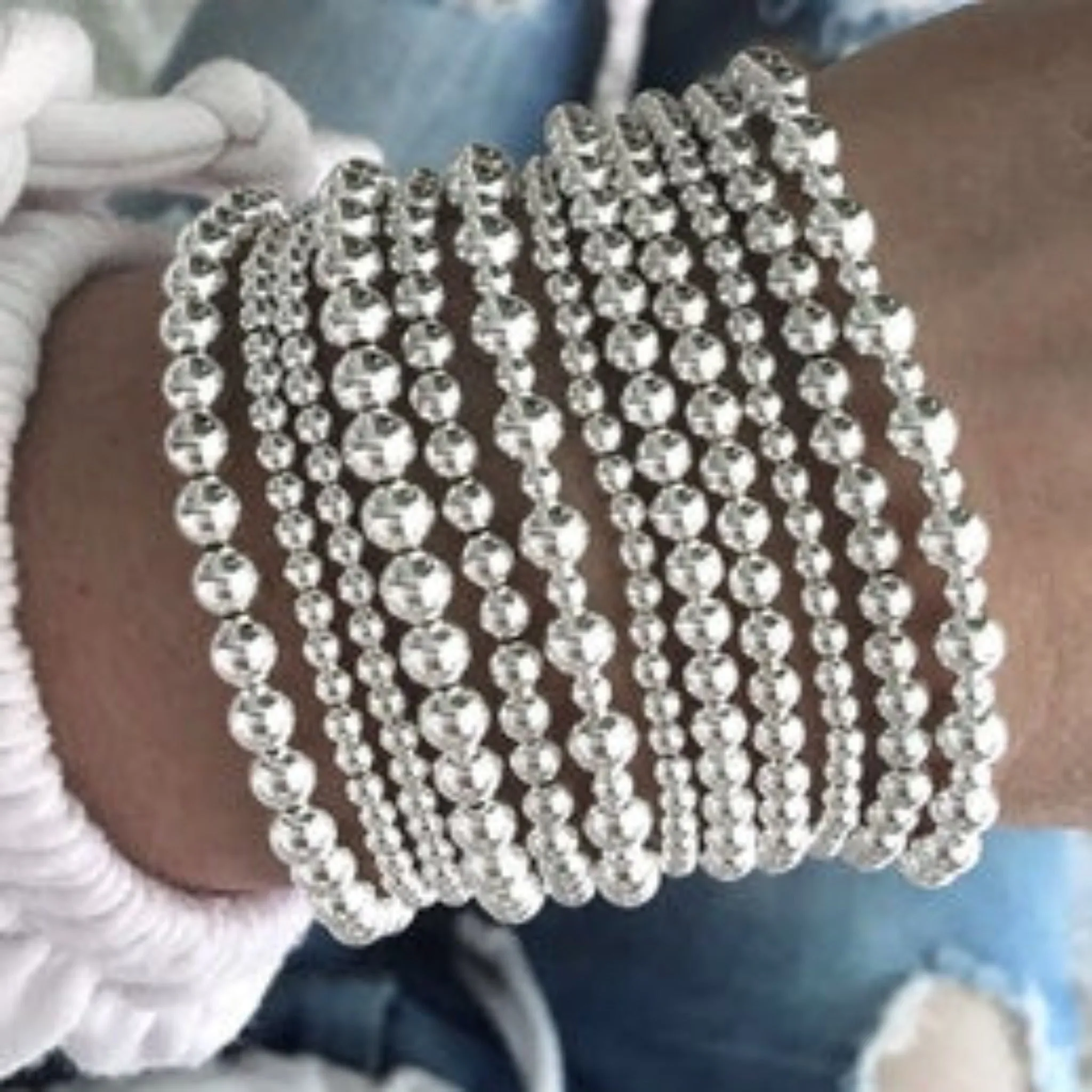Sterling Silver Beaded Layering Bracelet - 3mm, 4mm, 5mm, 6mm