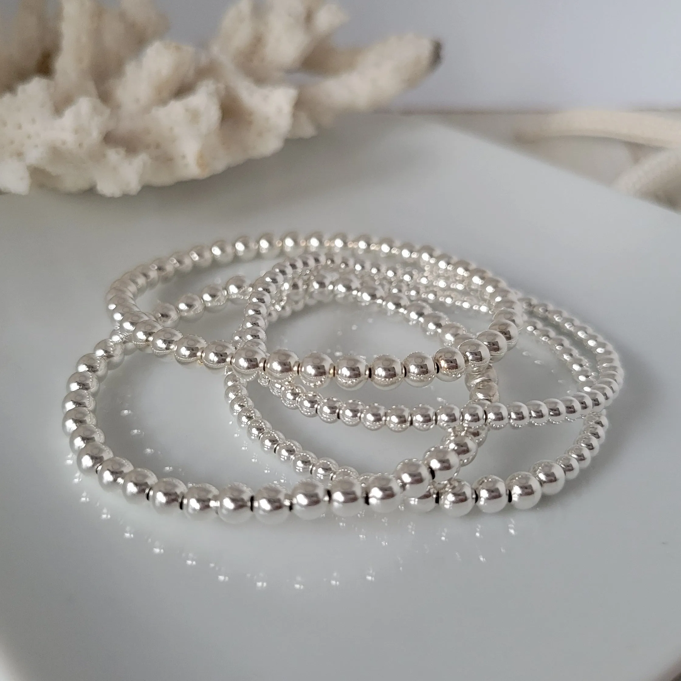 Sterling Silver Beaded Layering Bracelet - 3mm, 4mm, 5mm, 6mm