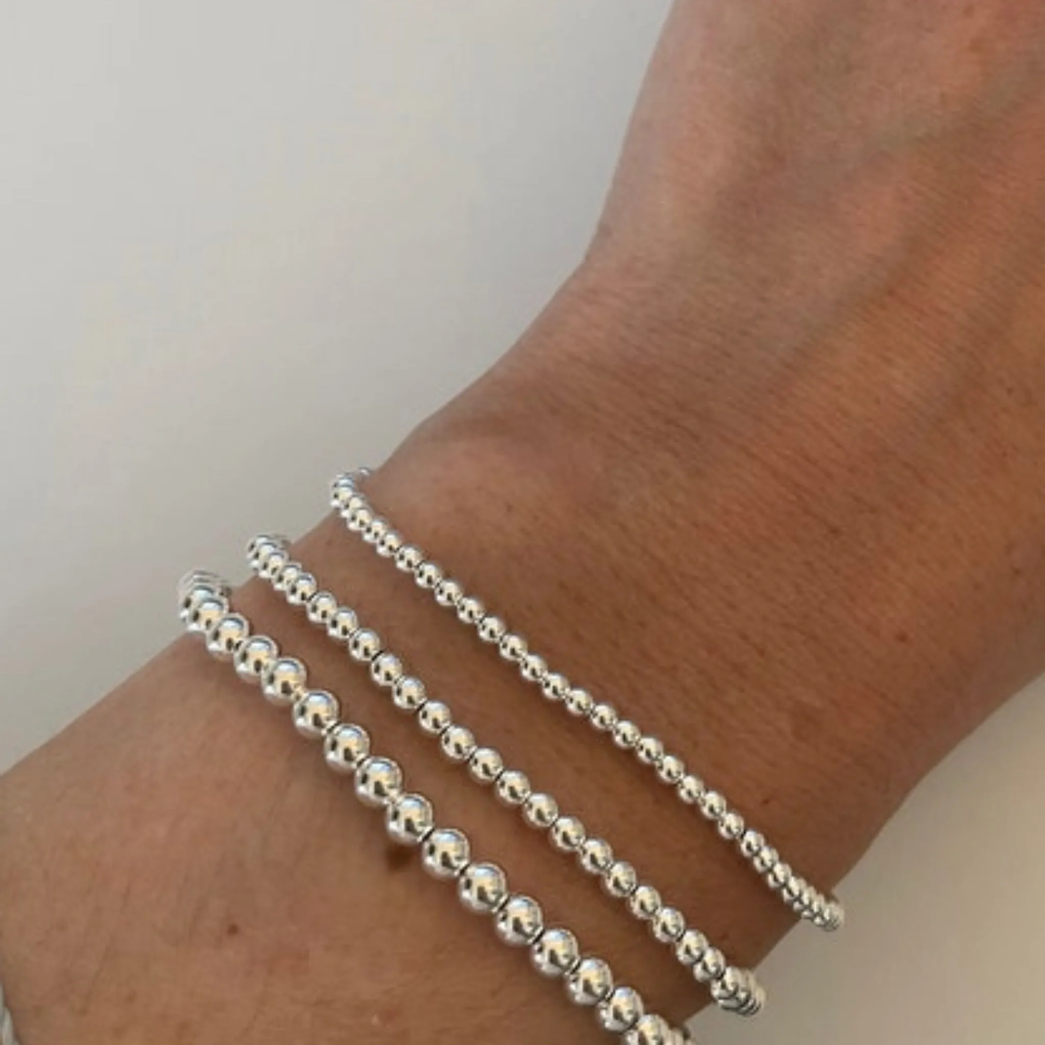 Sterling Silver Beaded Layering Bracelet - 3mm, 4mm, 5mm, 6mm