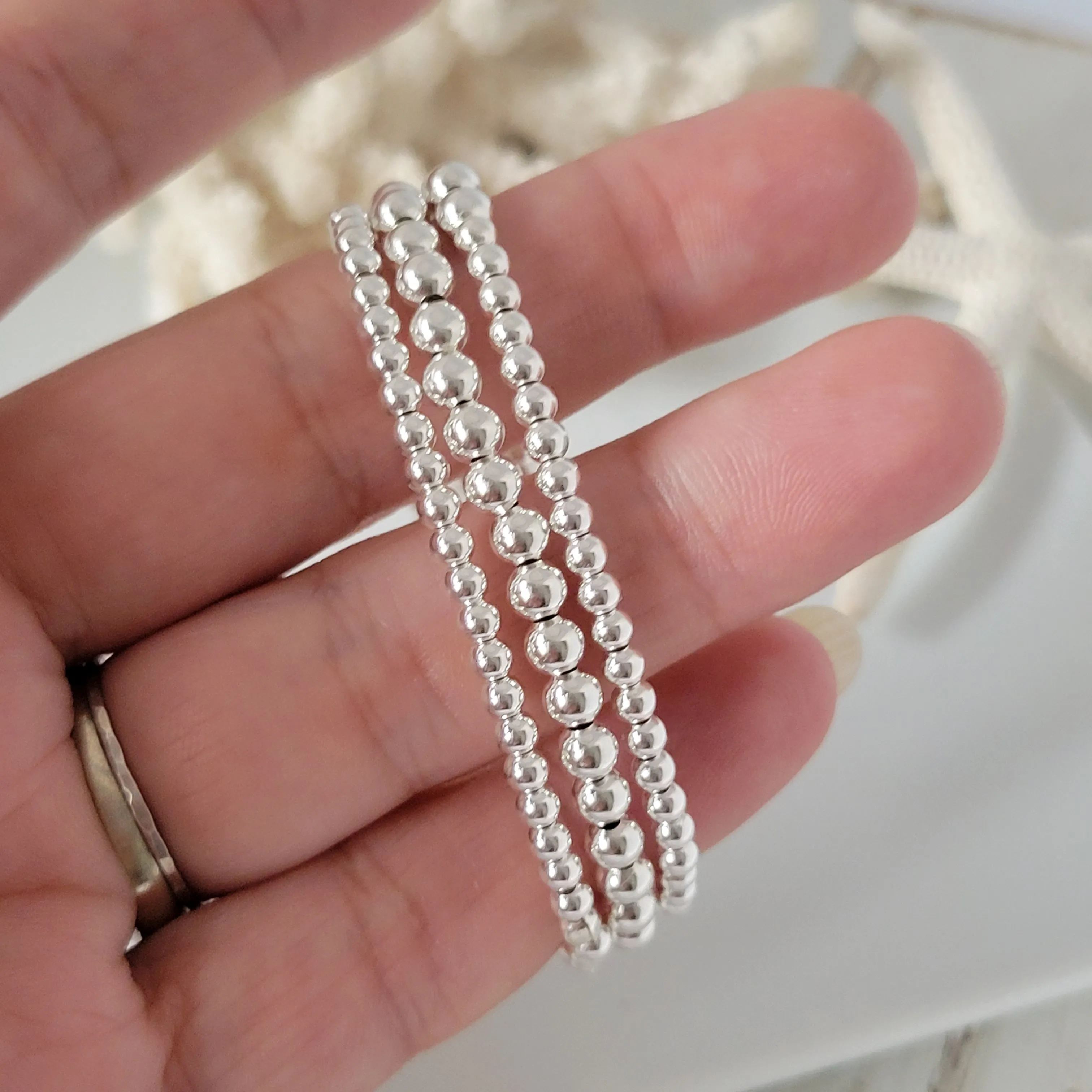 Sterling Silver Beaded Layering Bracelet - 3mm, 4mm, 5mm, 6mm