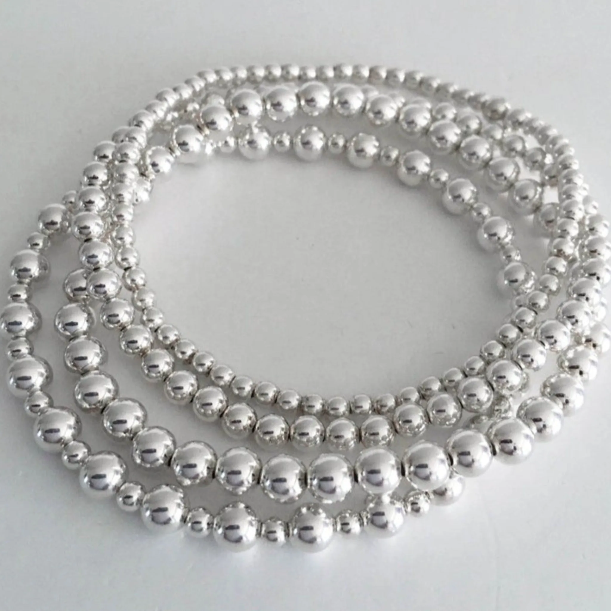 Sterling Silver Beaded Layering Bracelet - 3mm, 4mm, 5mm, 6mm