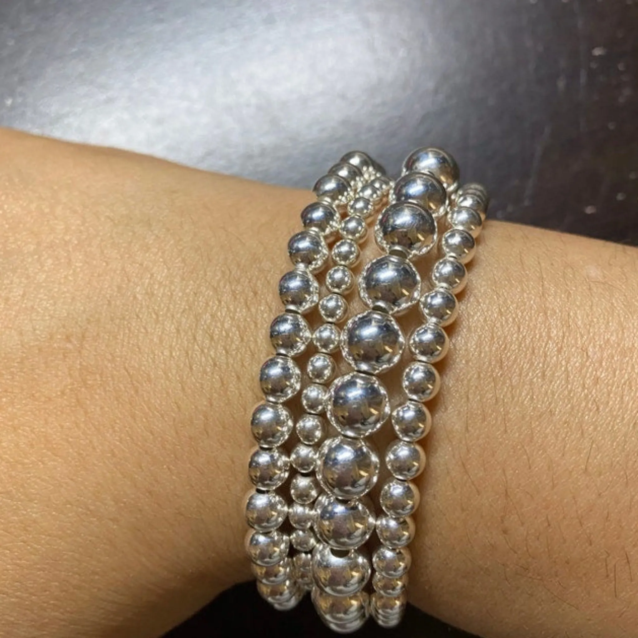 Sterling Silver Beaded Layering Bracelet - 3mm, 4mm, 5mm, 6mm