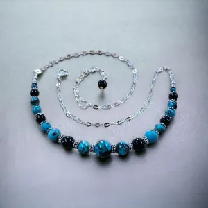 Sterling Silver with Turquoise & Black Agate beaded necklace