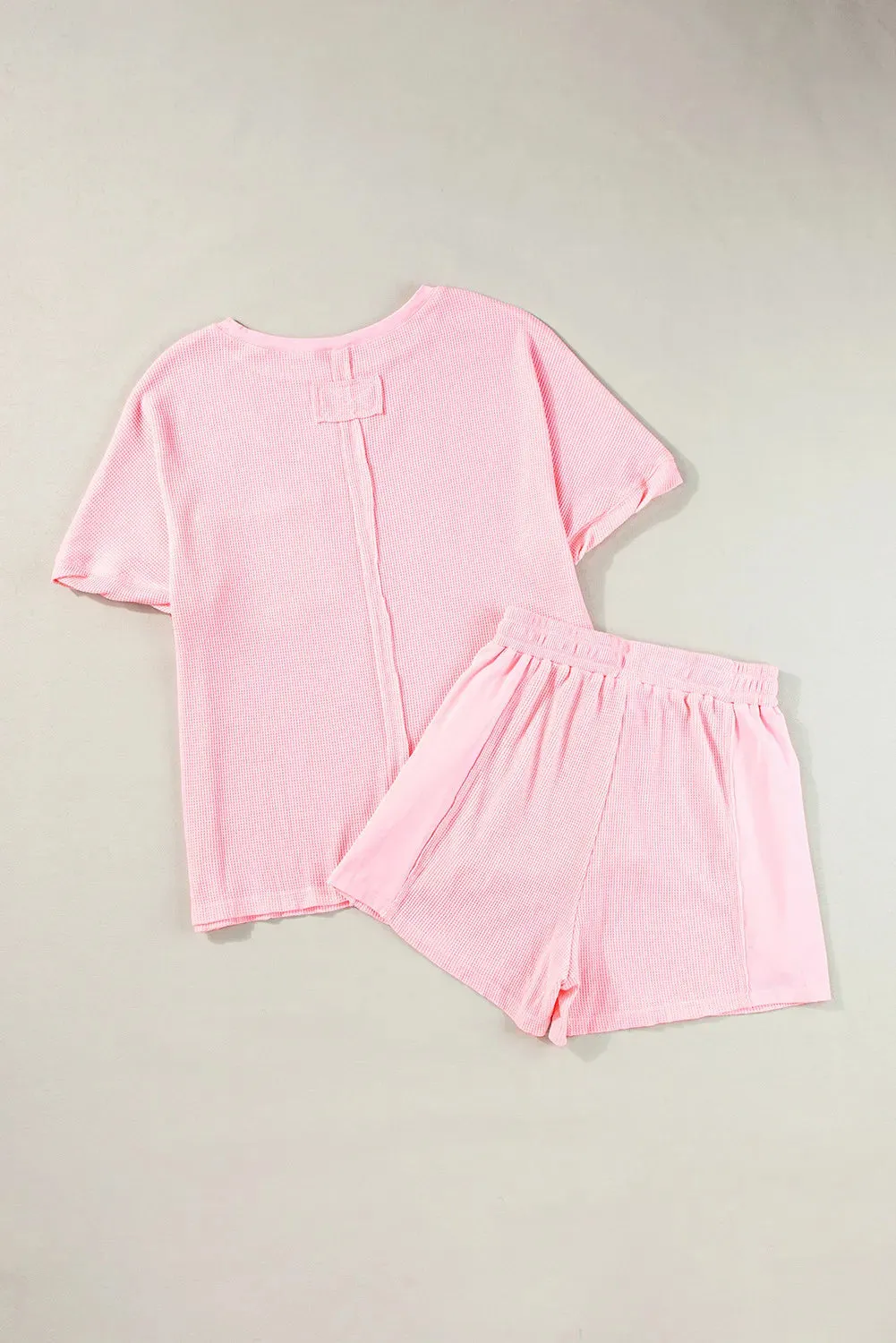 Stress Free Waffle-Knit Top and Shorts Set- 3 Colors (Pink, Black, Blue)
