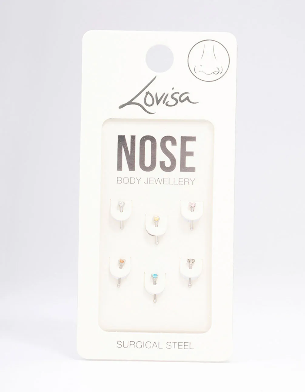 Surgical Steel  Dainty Diamante Nose Hook 6-Pack
