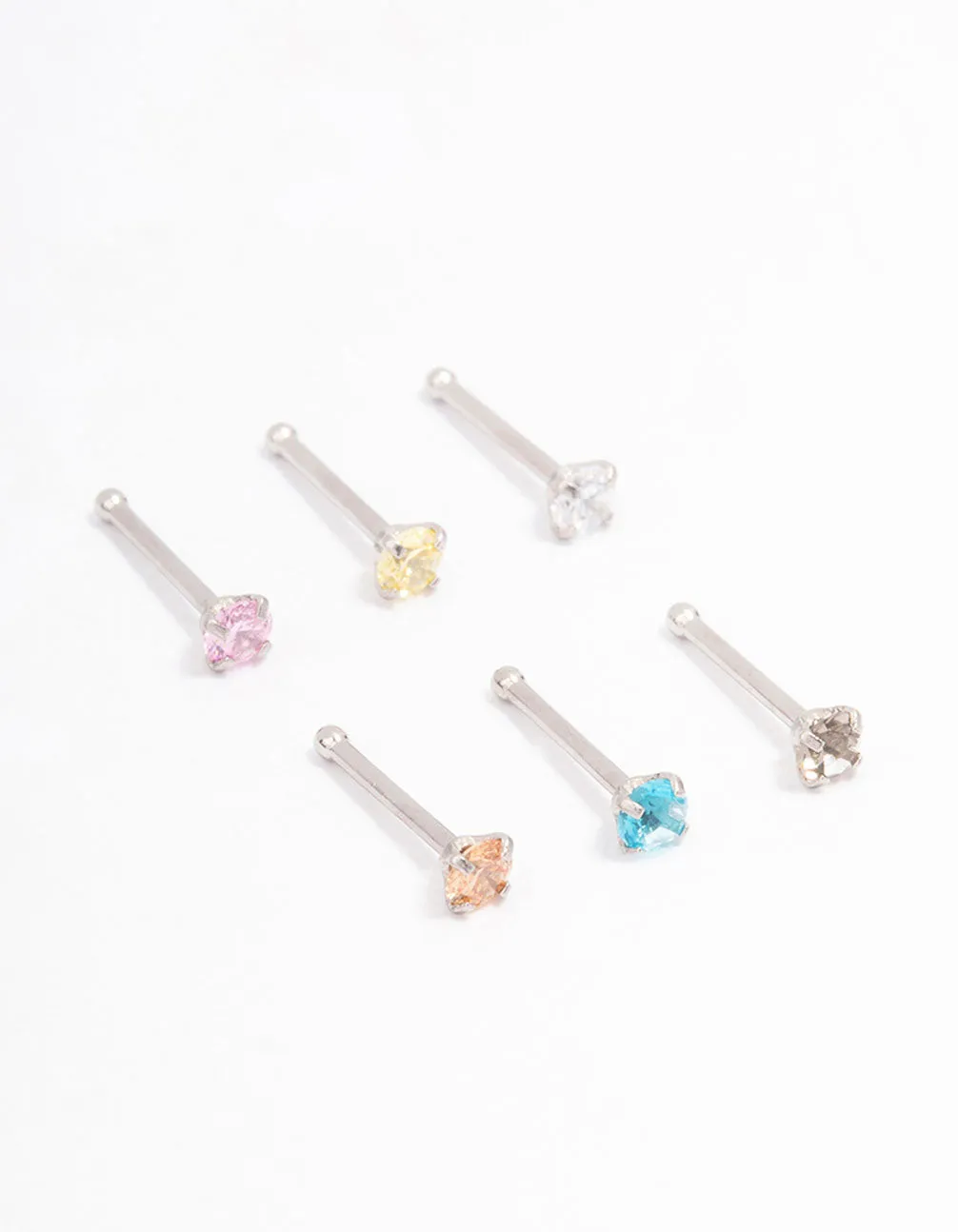 Surgical Steel  Dainty Diamante Nose Hook 6-Pack
