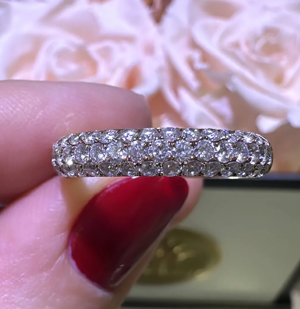 Three Row Pave Diamond Ring 1.02ct tw