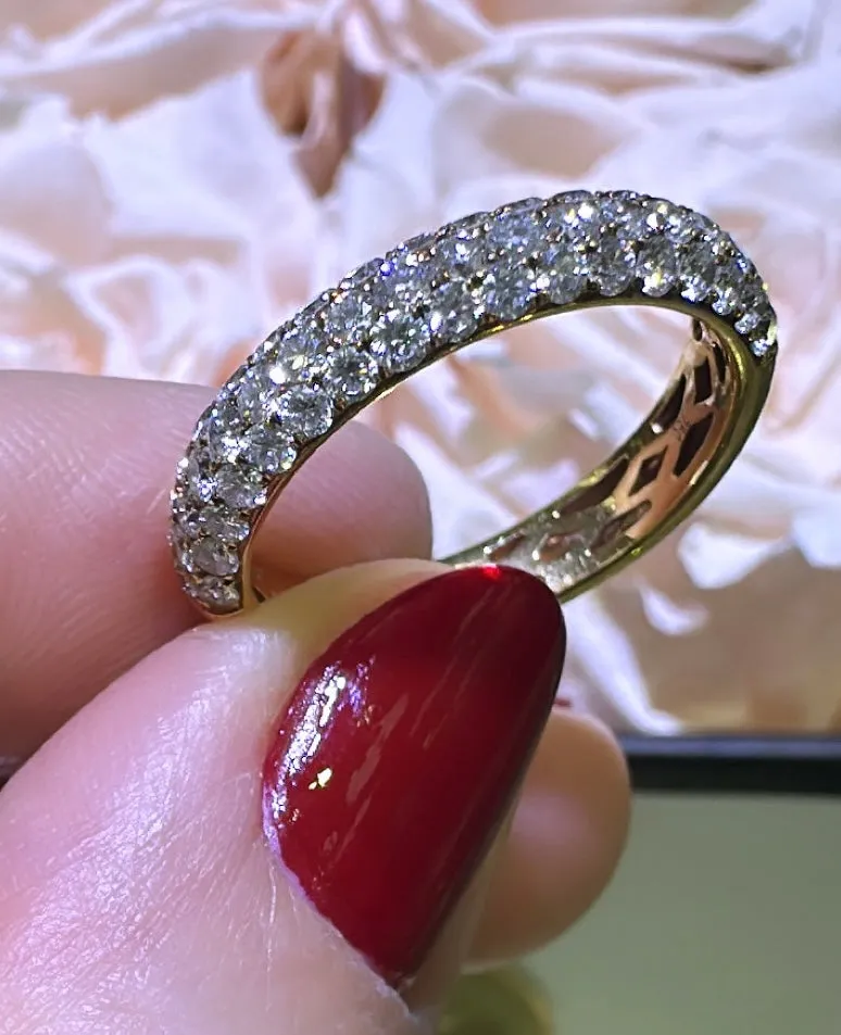 Three Row Pave Diamond Ring 1.02ct tw