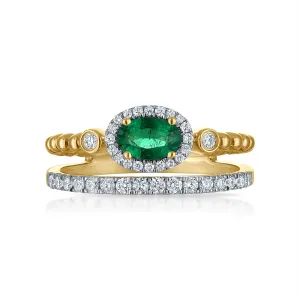 Two Row Oval Emerald and Diamond Ring