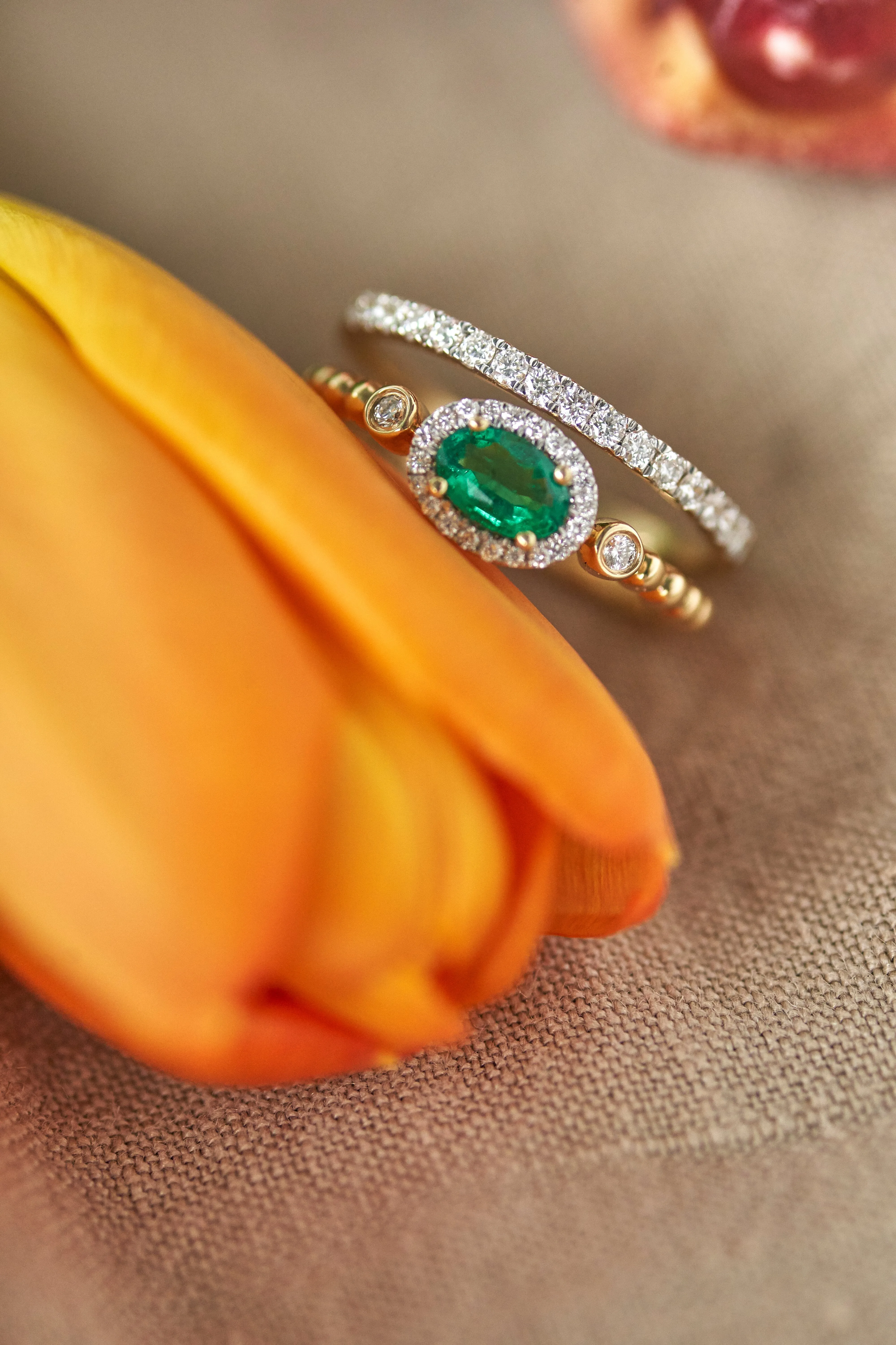 Two Row Oval Emerald and Diamond Ring